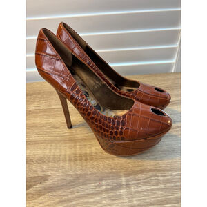 Sam Edelman Niland Platform Heels Brown Crocodile 7.5